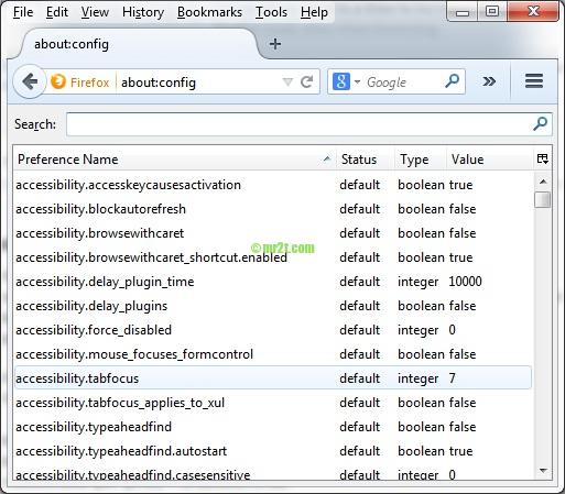 Firefox about:config