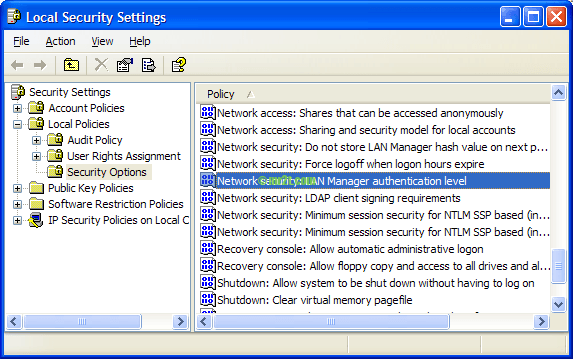 Local Security Settings Window (secpol.msc)