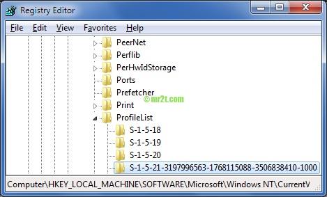 HKEY_LOCAL_MACHINE - ProfileList