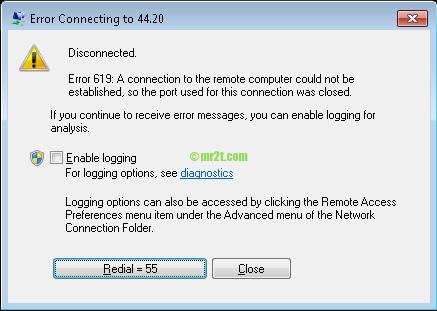 Windows 7 Pro, PPTP VPN Client Error 619
