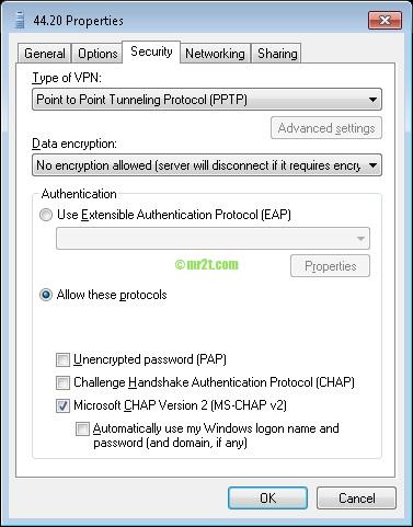 PPTP VPN Client Properties - Security