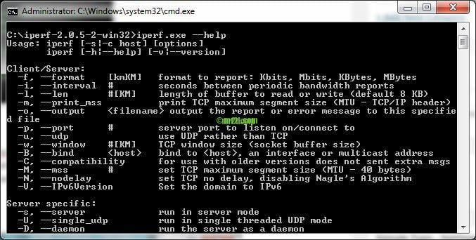 iperf --help on Windows