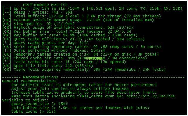 mysqltuner.pl output