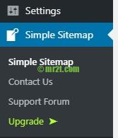 Simple Sitemap Plugin Menu below Wordpress Settings