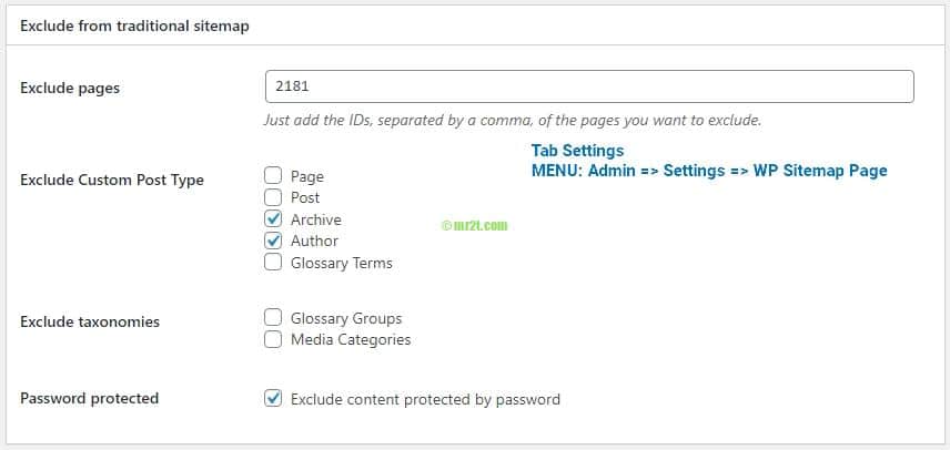 Menu Admin Settings WP Sitemap Page Plugin